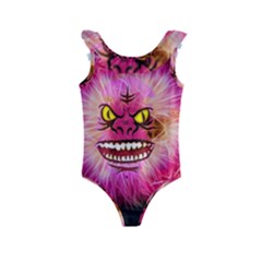 Monster Pink Eyes Aggressive Fangs Kids  Frill Swimsuit