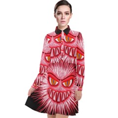 Monster Red Eyes Aggressive Fangs Long Sleeve Chiffon Shirt Dress