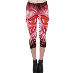 Monster Red Eyes Aggressive Fangs Capri Leggings 