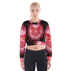 Monster Red Eyes Aggressive Fangs Cropped Sweatshirt by HermanTelo