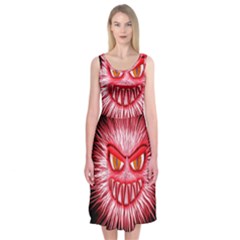 Monster Red Eyes Aggressive Fangs Midi Sleeveless Dress