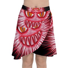 Monster Red Eyes Aggressive Fangs Chiffon Wrap Front Skirt