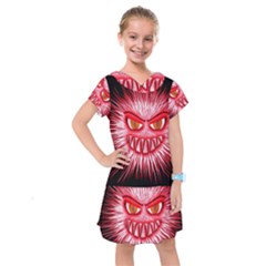 Monster Red Eyes Aggressive Fangs Kids  Drop Waist Dress