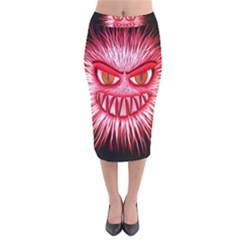 Monster Red Eyes Aggressive Fangs Velvet Midi Pencil Skirt