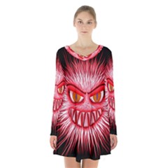 Monster Red Eyes Aggressive Fangs Long Sleeve Velvet V-neck Dress