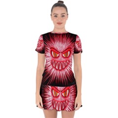 Monster Red Eyes Aggressive Fangs Drop Hem Mini Chiffon Dress