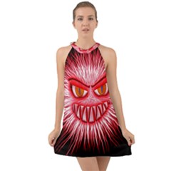 Monster Red Eyes Aggressive Fangs Halter Tie Back Chiffon Dress