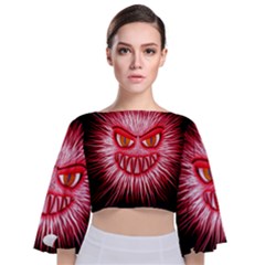 Monster Red Eyes Aggressive Fangs Tie Back Butterfly Sleeve Chiffon Top by HermanTelo