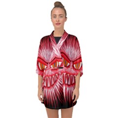 Monster Red Eyes Aggressive Fangs Half Sleeve Chiffon Kimono by HermanTelo