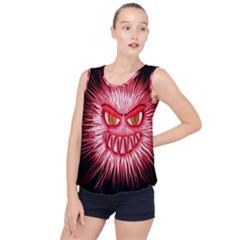 Monster Red Eyes Aggressive Fangs Bubble Hem Chiffon Tank Top