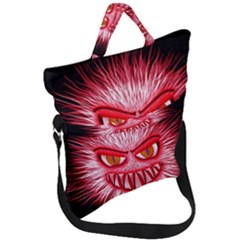 Monster Red Eyes Aggressive Fangs Fold Over Handle Tote Bag by HermanTelo