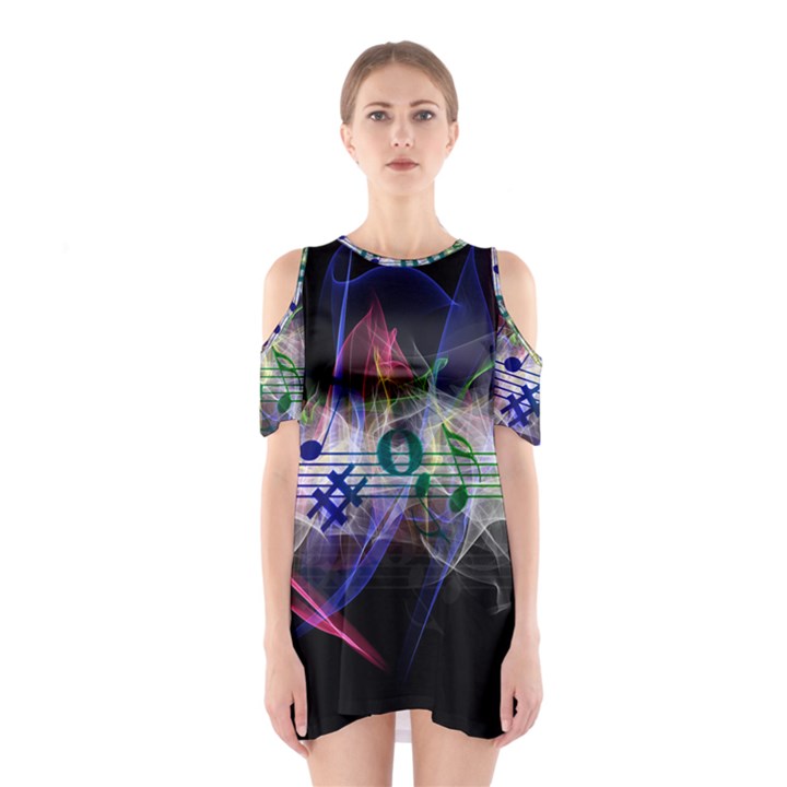 Particles Music Clef Wave Shoulder Cutout One Piece Dress