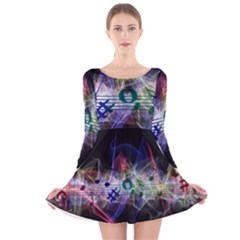 Particles Music Clef Wave Long Sleeve Velvet Skater Dress