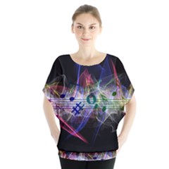 Particles Music Clef Wave Batwing Chiffon Blouse