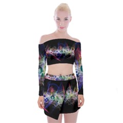 Particles Music Clef Wave Off Shoulder Top With Mini Skirt Set by HermanTelo