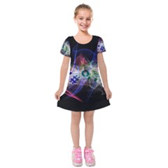 Particles Music Clef Wave Kids  Short Sleeve Velvet Dress