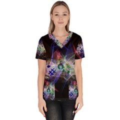 Particles Music Clef Wave Women s V-neck Scrub Top