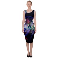 Particles Music Clef Wave Sleeveless Pencil Dress