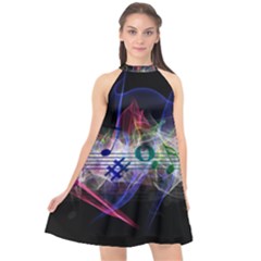 Particles Music Clef Wave Halter Neckline Chiffon Dress 