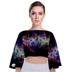 Particles Music Clef Wave Tie Back Butterfly Sleeve Chiffon Top by HermanTelo