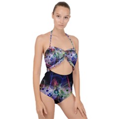 Particles Music Clef Wave Scallop Top Cut Out Swimsuit