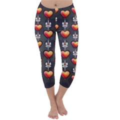 Love Heart Background Valentine Capri Winter Leggings 