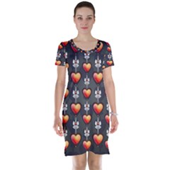 Love Heart Background Valentine Short Sleeve Nightdress