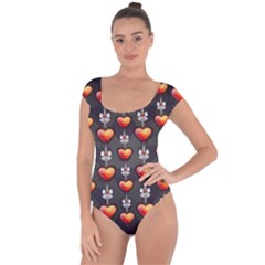 Love Heart Background Valentine Short Sleeve Leotard 