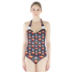 Love Heart Background Valentine Halter Swimsuit