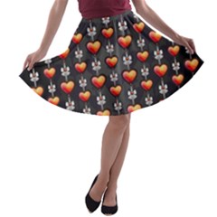 Love Heart Background Valentine A-line Skater Skirt by HermanTelo