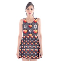 Love Heart Background Valentine Scoop Neck Skater Dress