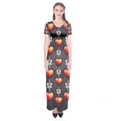 Love Heart Background Valentine Short Sleeve Maxi Dress