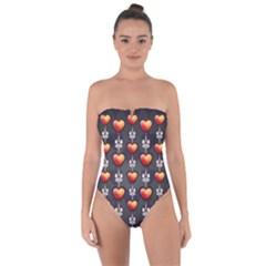 Love Heart Background Valentine Tie Back One Piece Swimsuit