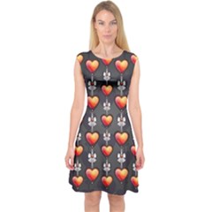 Love Heart Background Valentine Capsleeve Midi Dress by HermanTelo