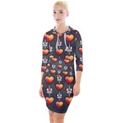 Love Heart Background Valentine Quarter Sleeve Hood Bodycon Dress