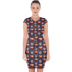 Love Heart Background Valentine Capsleeve Drawstring Dress 