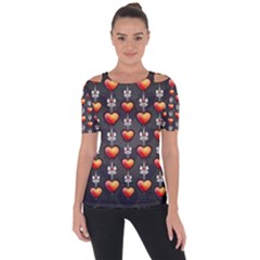 Love Heart Background Valentine Shoulder Cut Out Short Sleeve Top