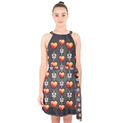 Love Heart Background Valentine Halter Collar Waist Tie Chiffon Dress by HermanTelo