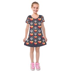 Love Heart Background Valentine Kids  Short Sleeve Velvet Dress