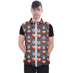 Love Heart Background Valentine Men s Puffer Vest