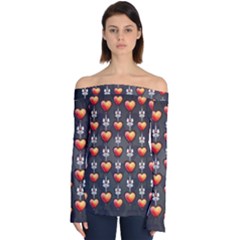 Love Heart Background Valentine Off Shoulder Long Sleeve Top