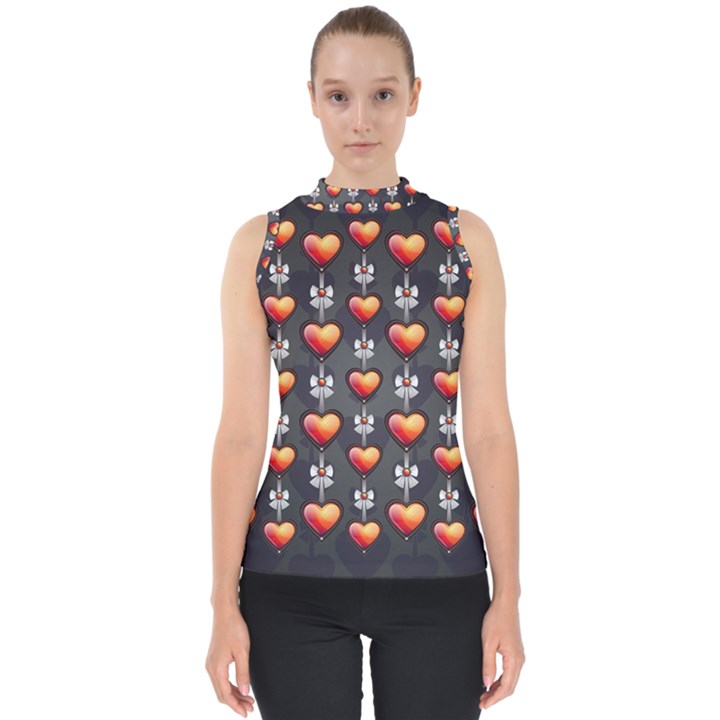 Love Heart Background Valentine Mock Neck Shell Top