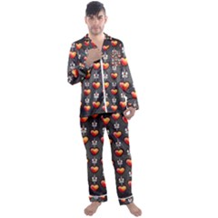 Love Heart Background Valentine Men s Satin Pajamas Long Pants Set