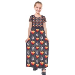 Love Heart Background Valentine Kids  Short Sleeve Maxi Dress