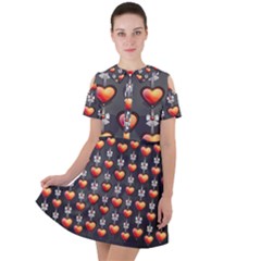 Love Heart Background Valentine Short Sleeve Shoulder Cut Out Dress 