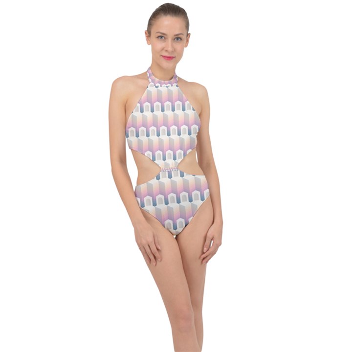 Seamless Pattern Background Entrance Halter Side Cut Swimsuit