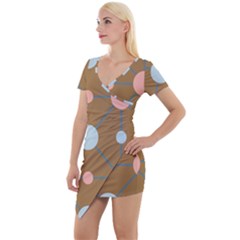 Planets Planet Around Rounds Short Sleeve Asymmetric Mini Dress