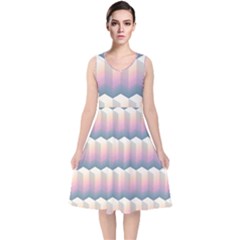 Seamless Pattern Background Block V-neck Midi Sleeveless Dress 