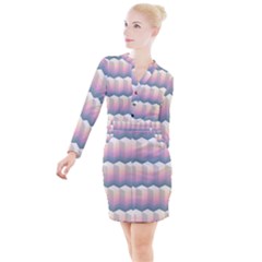 Seamless Pattern Background Block Button Long Sleeve Dress