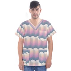 Seamless Pattern Background Block Men s V-neck Scrub Top